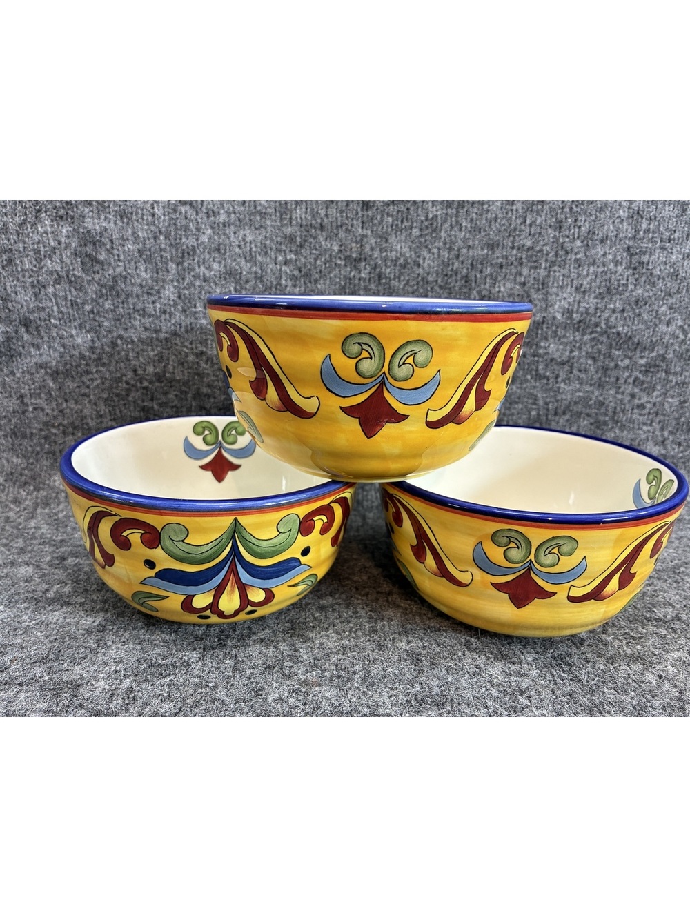 Yellow Talavera Hand Painted Ceramic Bowls Set of 3 Maxcera